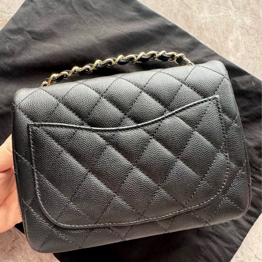 Chanel Square Mini Classic Flag full set 方胖子炭灰黑金-7