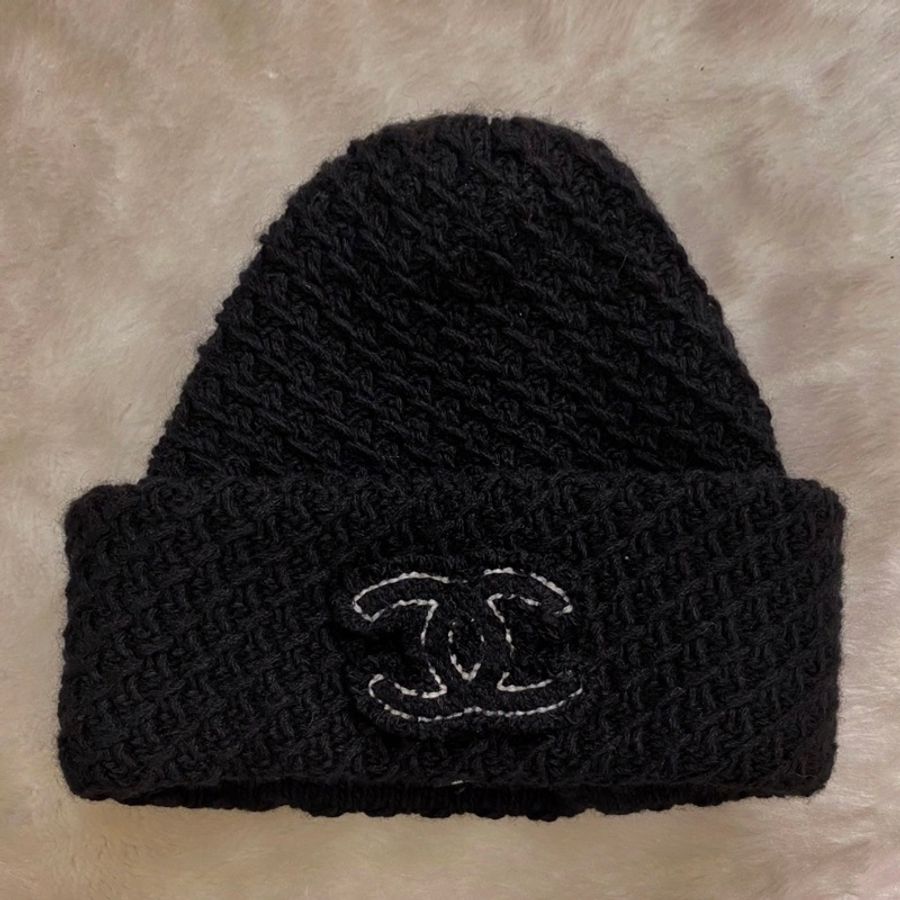 ► 全新 Chanel▪️黑白雙C logo針織毛帽▫️-0