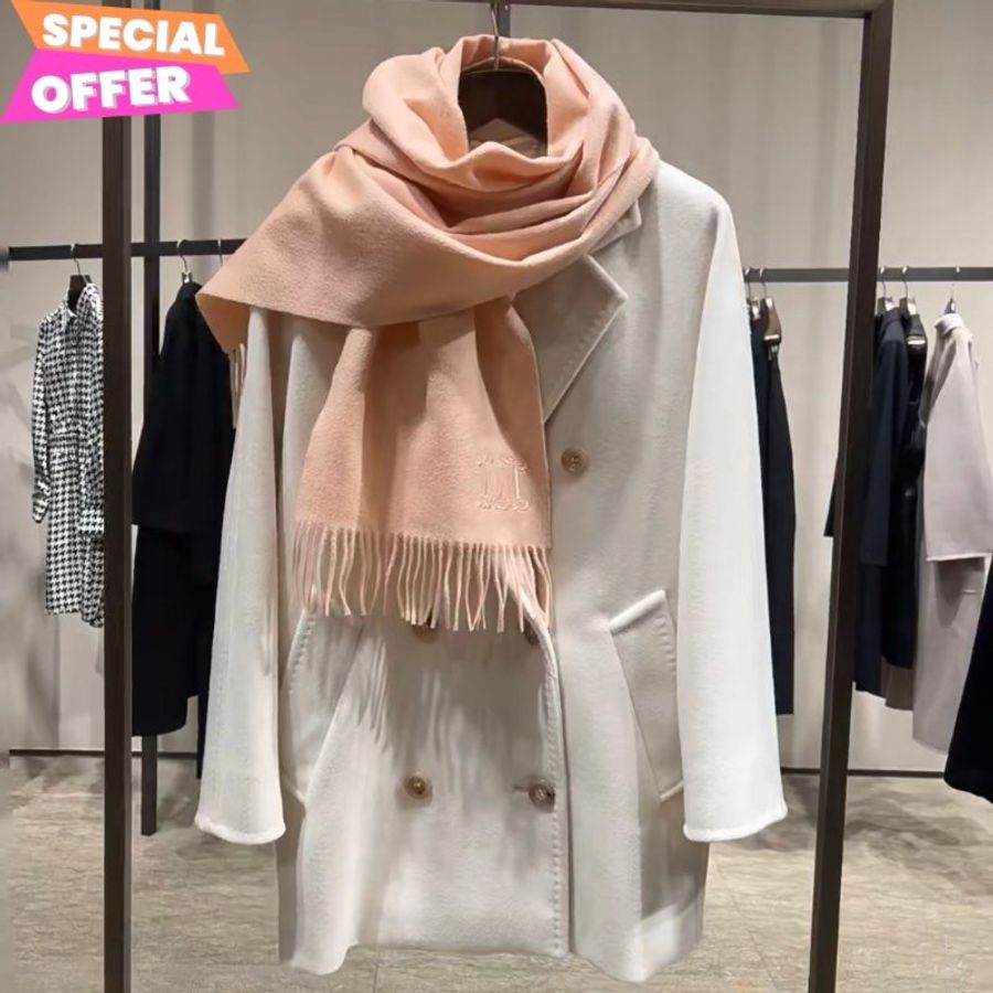 🧧新年特價活動🧧Max Mara 羊絨喀什米爾刺繡圍巾 柔粉色-0