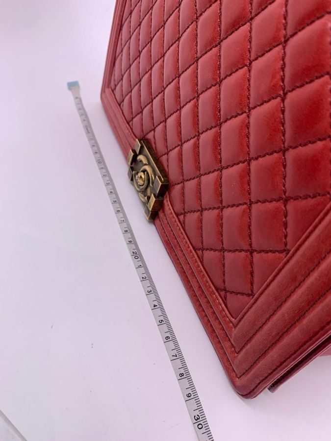 Chanel香奈兒Boy30大號紅色牛皮鏈條包 鐳射17開-6