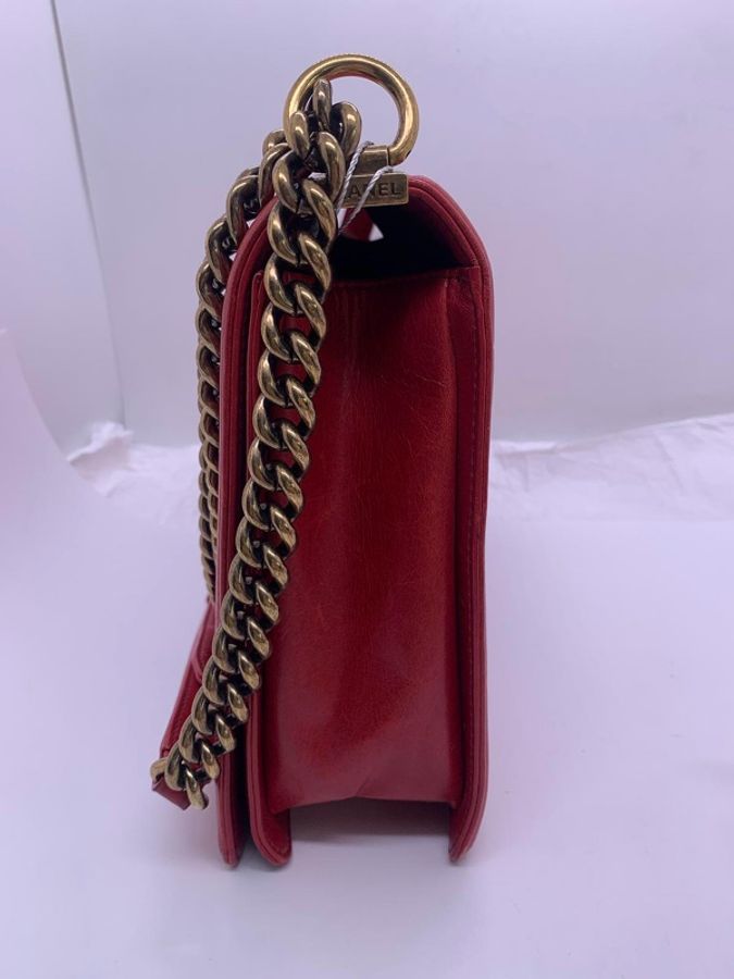 Chanel香奈兒Boy30大號紅色牛皮鏈條包 鐳射17開-8