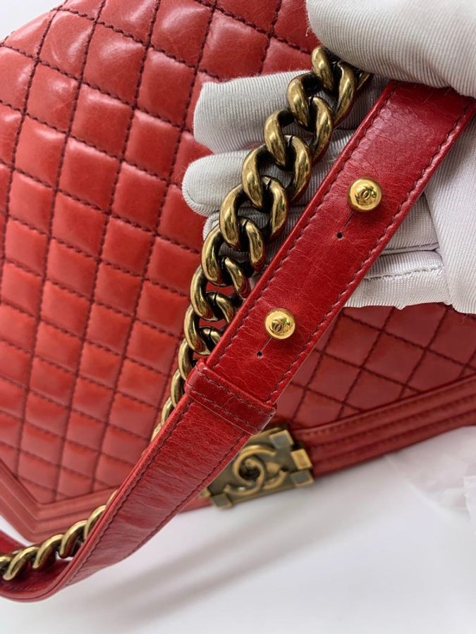 Chanel香奈兒Boy30大號紅色牛皮鏈條包 鐳射17開-9