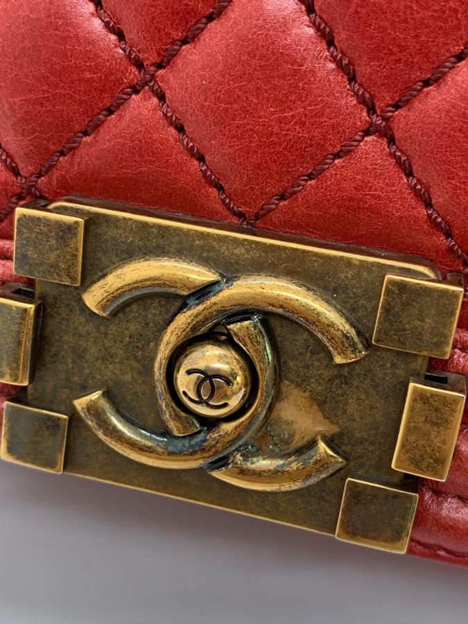 Chanel香奈兒Boy30大號紅色牛皮鏈條包 鐳射17開-18