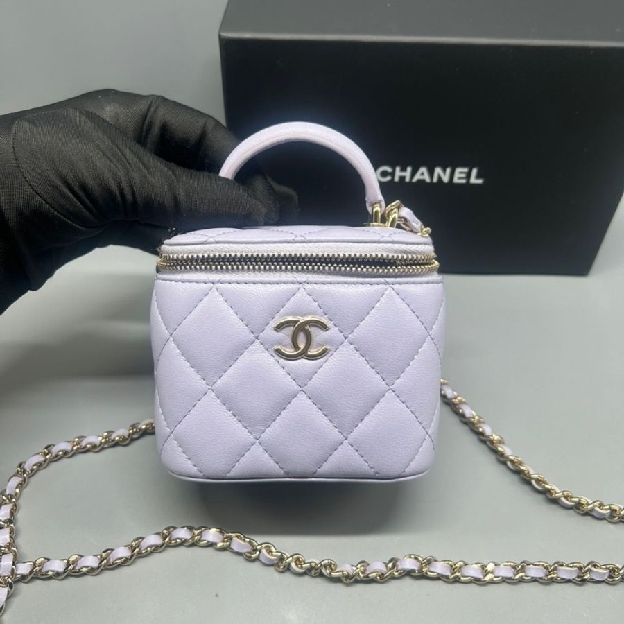 Chanel Mini Top Handle Vanity With Chain Lilac Lambskin Gold Hardware 薰衣草手柄小盒子金扣-1