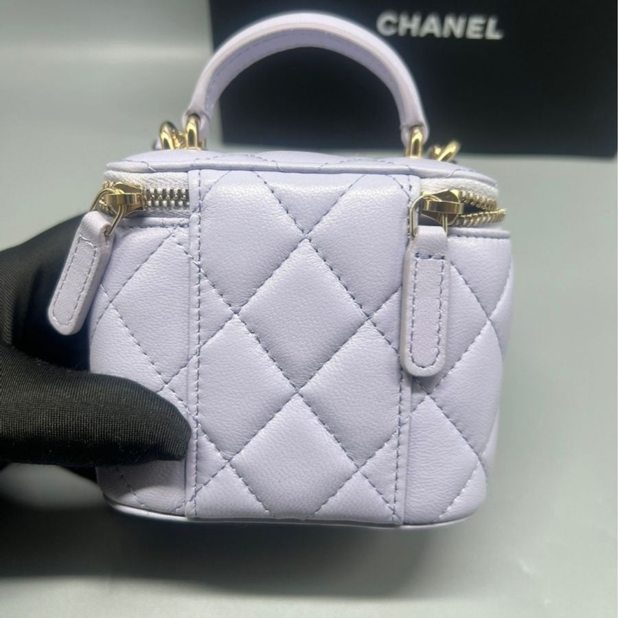 Chanel Mini Top Handle Vanity With Chain Lilac Lambskin Gold Hardware 薰衣草手柄小盒子金扣-3