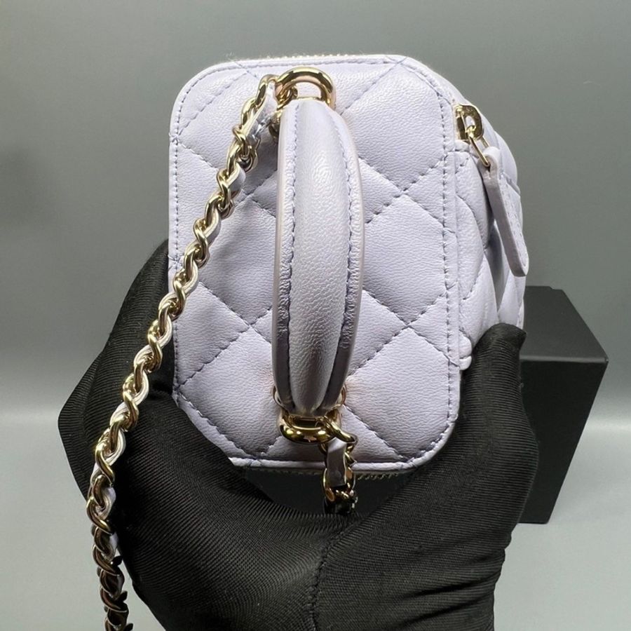 Chanel Mini Top Handle Vanity With Chain Lilac Lambskin Gold Hardware 薰衣草手柄小盒子金扣-5