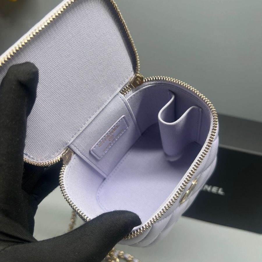 Chanel Mini Top Handle Vanity With Chain Lilac Lambskin Gold Hardware 薰衣草手柄小盒子金扣-6