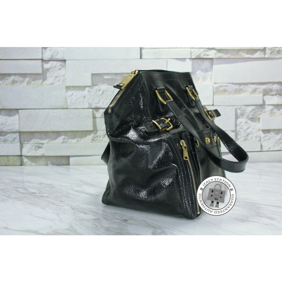 Saint Laurent 202649 Downtown Buffalo Black Patent Shoulder Bags Ghw-1