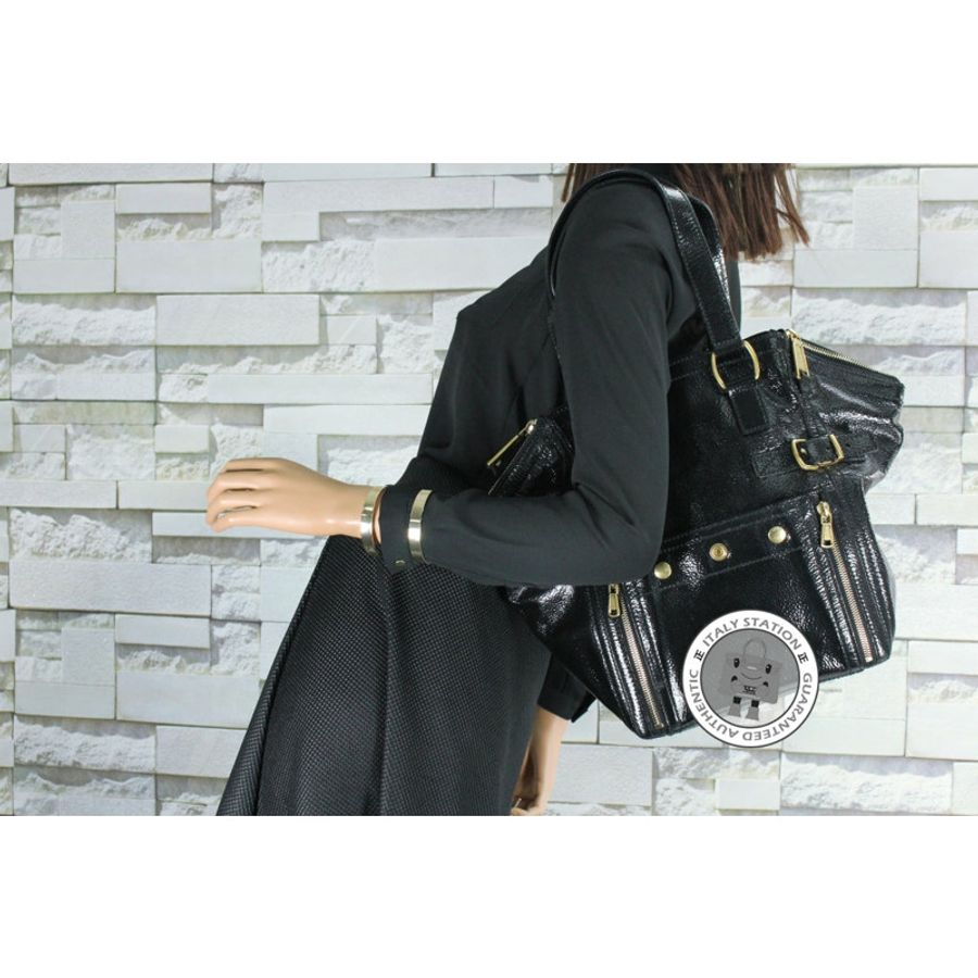 Saint Laurent 202649 Downtown Buffalo Black Patent Shoulder Bags Ghw-9