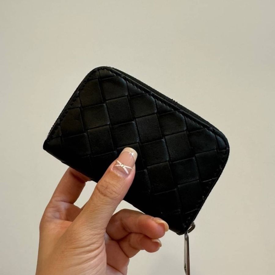 BOTTEGA VENETA BV 黑色 編織 ㄇ拉 零錢包 錢包 卡夾 皮夾 短夾 信用卡夾 名片夾-1