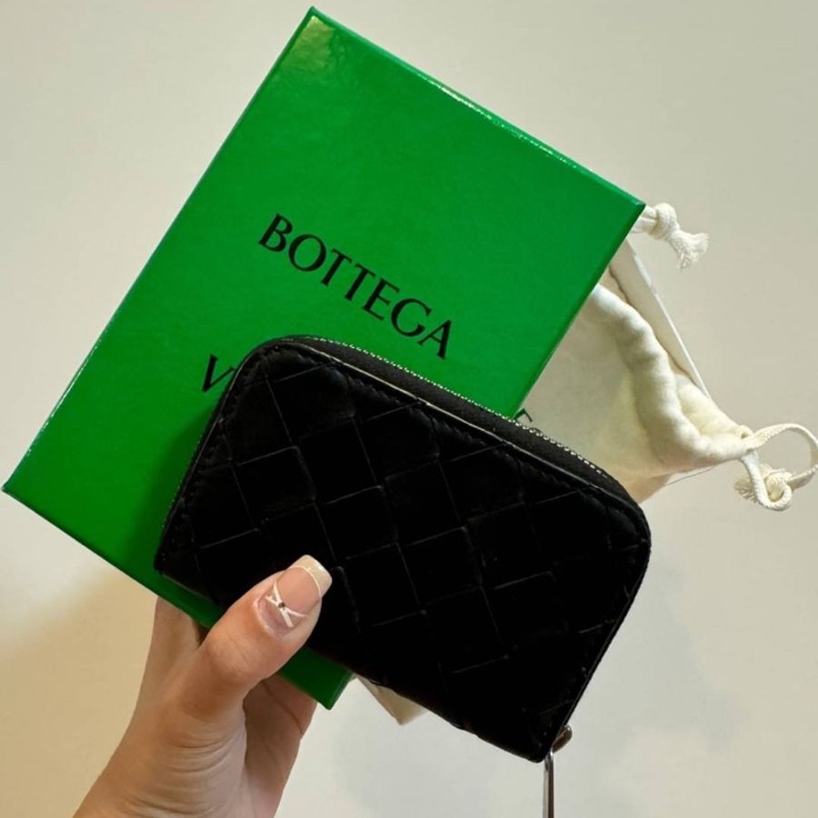 BOTTEGA VENETA BV 黑色 編織 ㄇ拉 零錢包 錢包 卡夾 皮夾 短夾 信用卡夾 名片夾-3