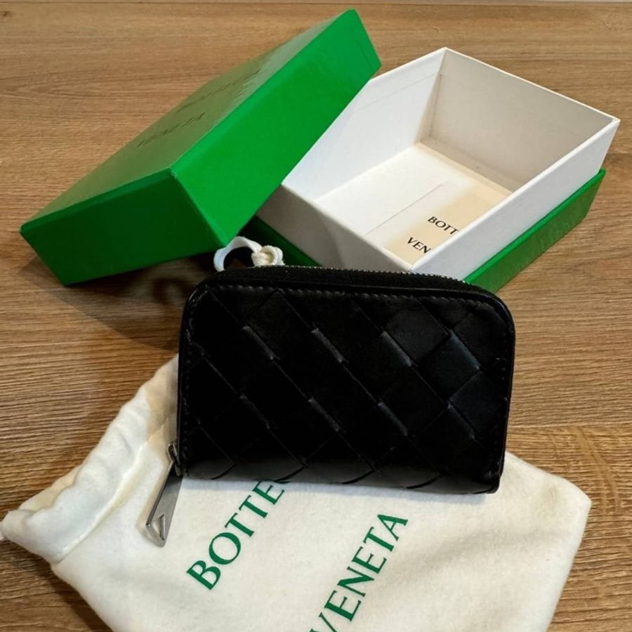 BOTTEGA VENETA BV 黑色 編織 ㄇ拉 零錢包 錢包 卡夾 皮夾 短夾 信用卡夾 名片夾-4
