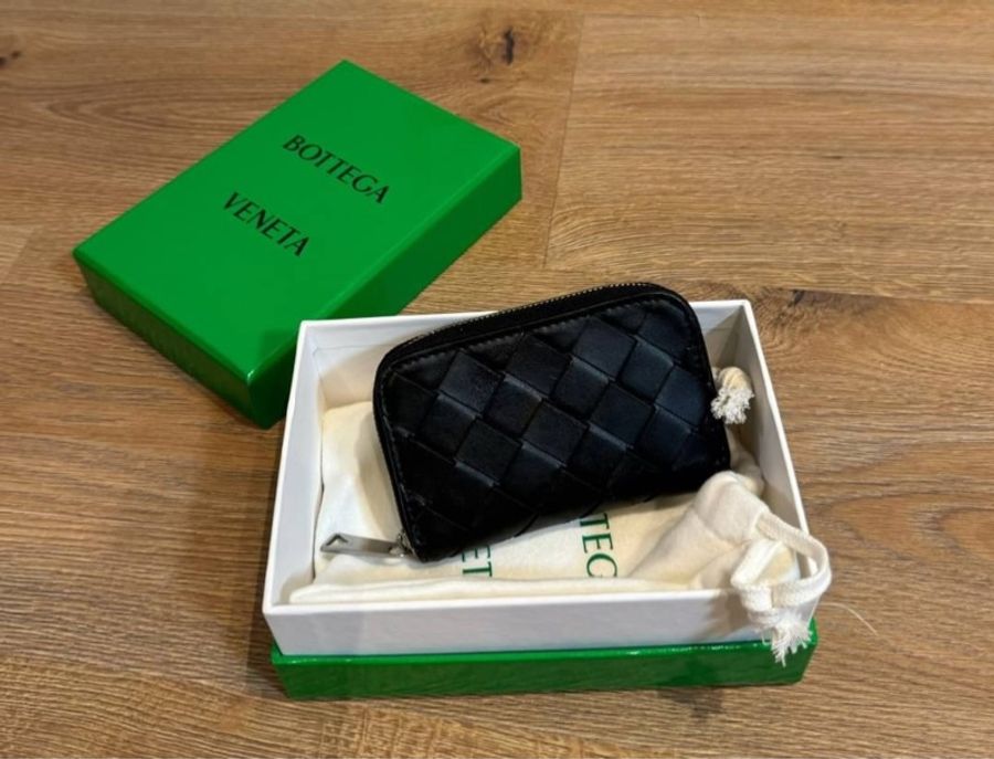 BOTTEGA VENETA BV 黑色 編織 ㄇ拉 零錢包 錢包 卡夾 皮夾 短夾 信用卡夾 名片夾-5