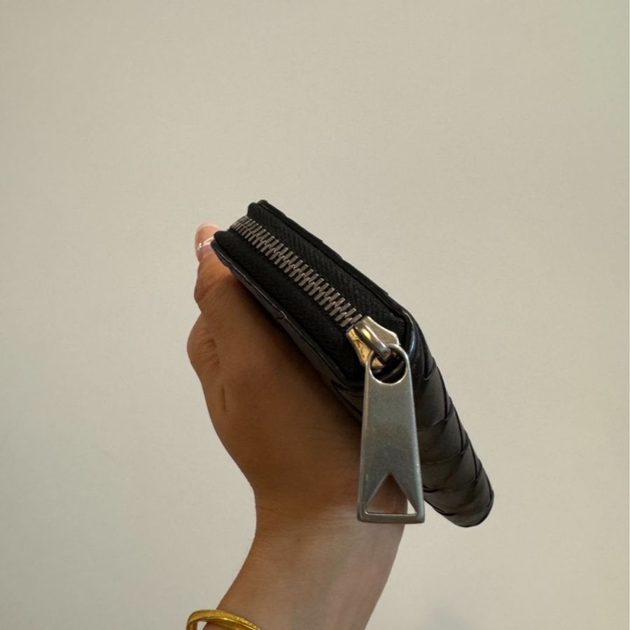 BOTTEGA VENETA BV 黑色 編織 ㄇ拉 零錢包 錢包 卡夾 皮夾 短夾 信用卡夾 名片夾-8