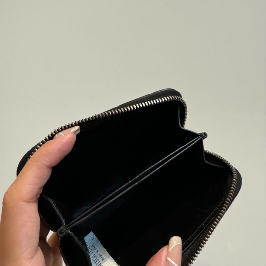 BOTTEGA VENETA BV 黑色 編織 ㄇ拉 零錢包 錢包 卡夾 皮夾 短夾 信用卡夾 名片夾-9
