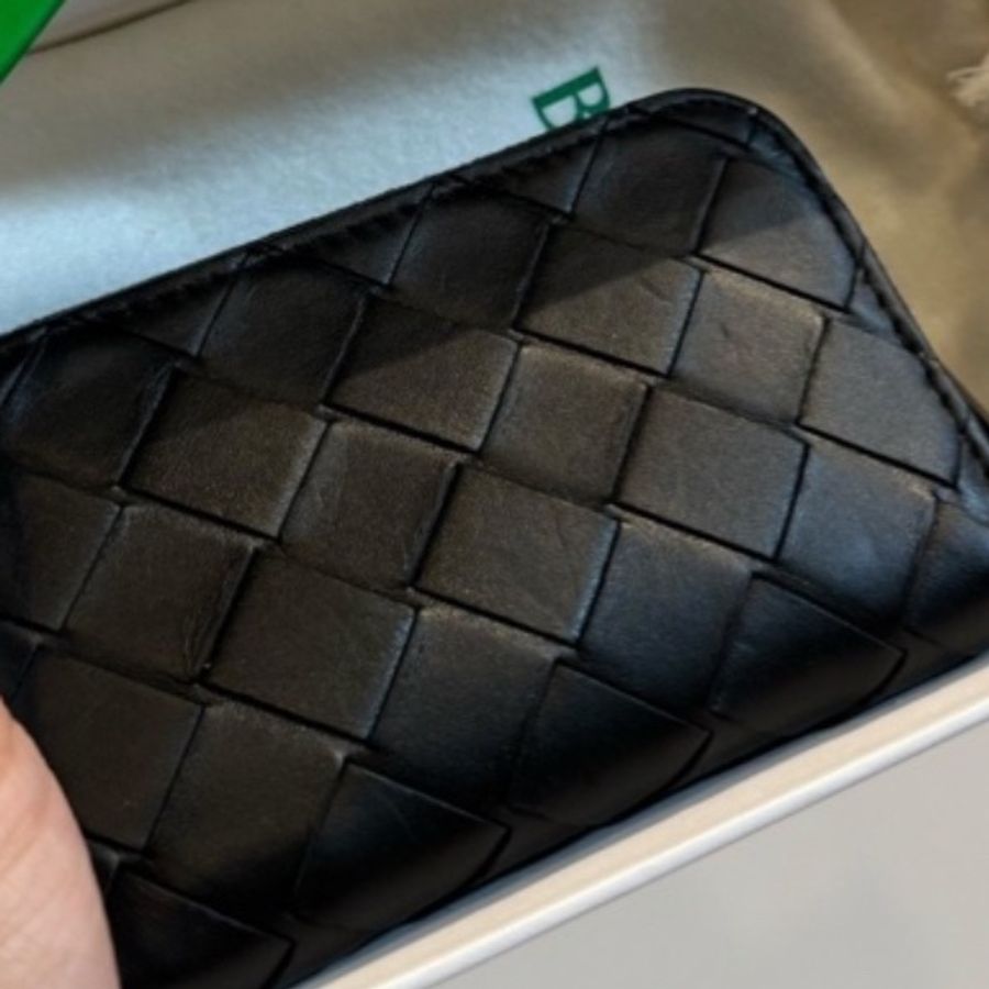 BOTTEGA VENETA BV 黑色 編織 ㄇ拉 零錢包 錢包 卡夾 皮夾 短夾 信用卡夾 名片夾-12