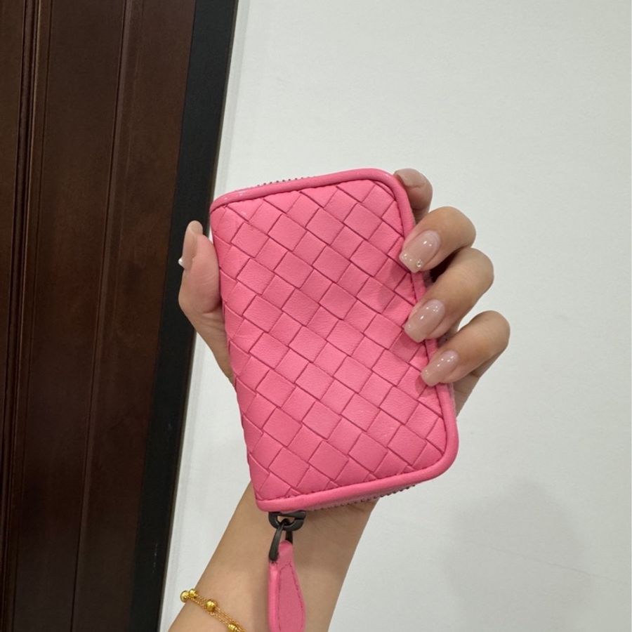 BV Bottega Veneta 粉 零錢包 信用卡 卡包 錢包 卡夾 ㄇ拉 短夾-8