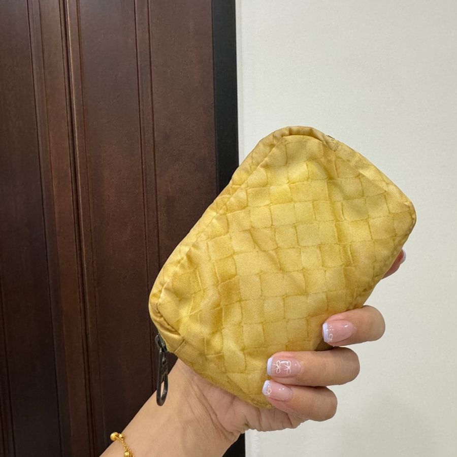 Bottega Veneta BV  黃色 帆布 編織圖 零錢包 化妝包 萬用包 收納包-0