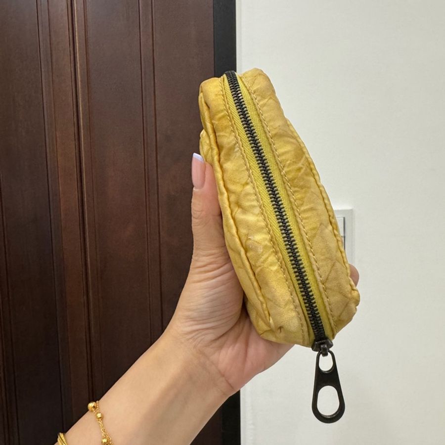 Bottega Veneta BV  黃色 帆布 編織圖 零錢包 化妝包 萬用包 收納包-4