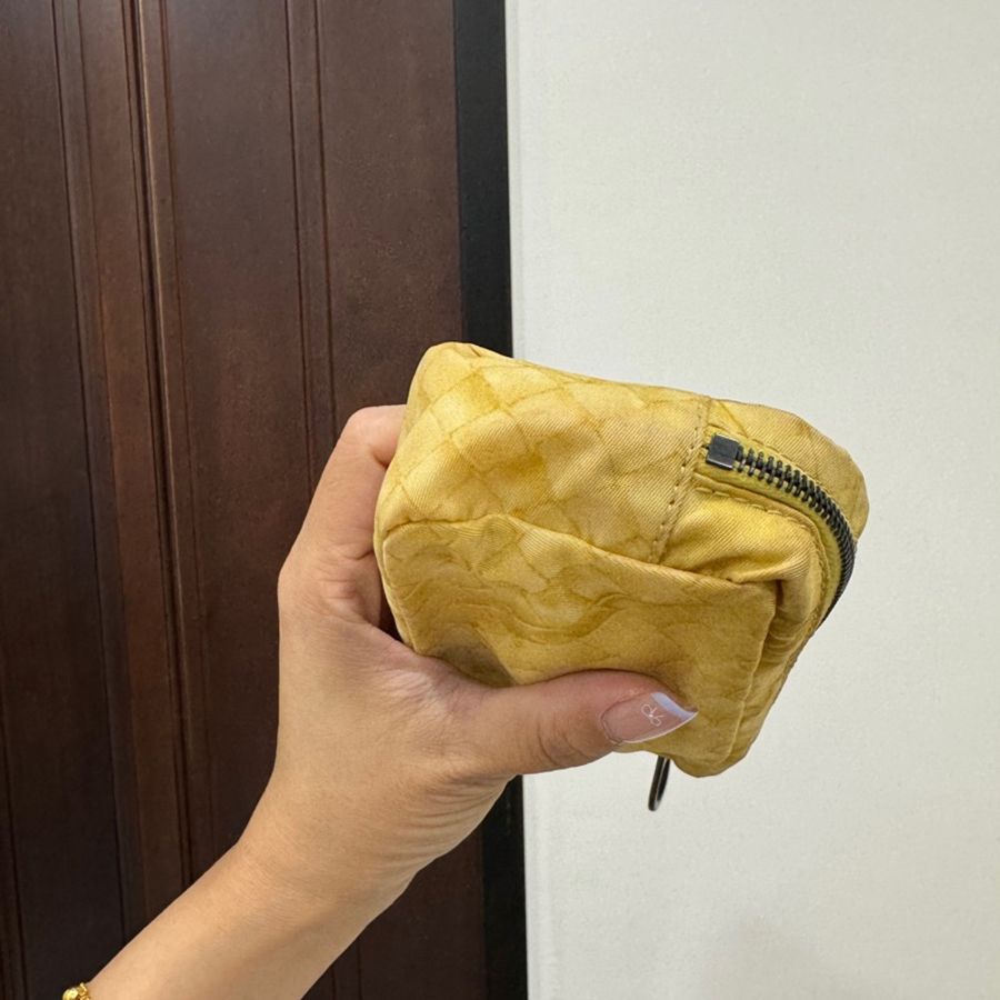 Bottega Veneta BV  黃色 帆布 編織圖 零錢包 化妝包 萬用包 收納包-7
