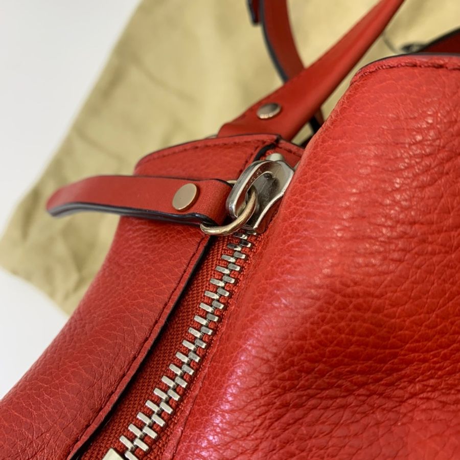 BURBERRY 紅 經典格紋 拼接束口 手提包 肩背包 公事包 斜背包 側背包-11