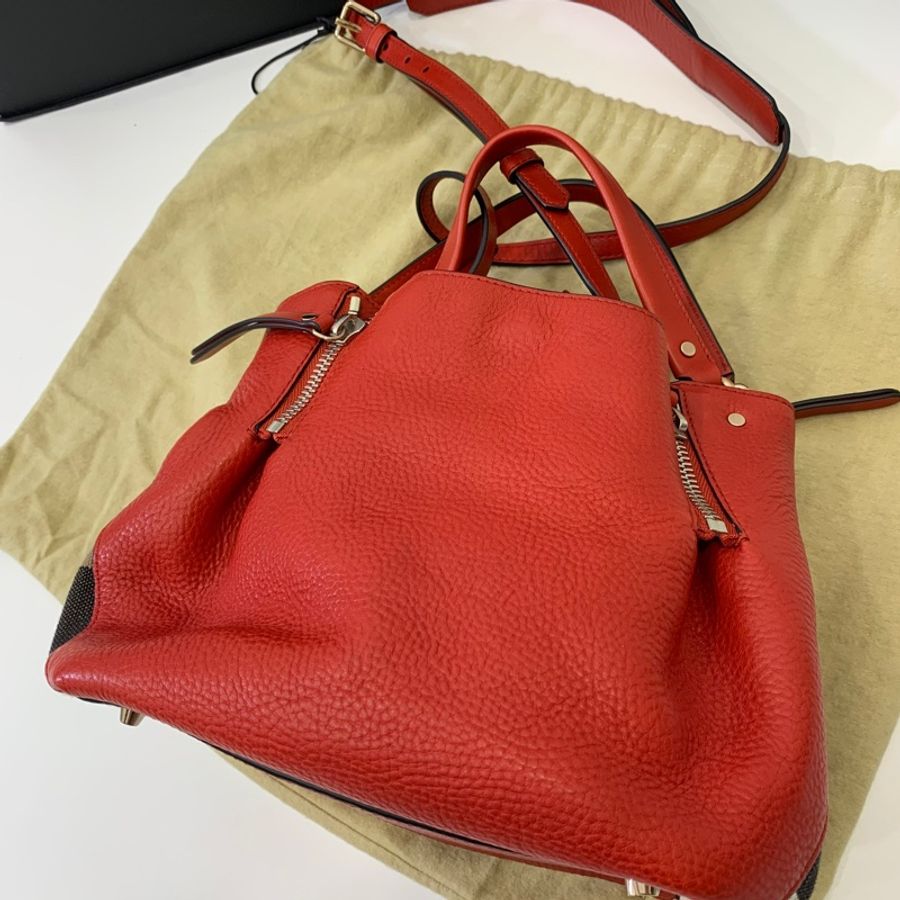 BURBERRY 紅 經典格紋 拼接束口 手提包 肩背包 公事包 斜背包 側背包-12