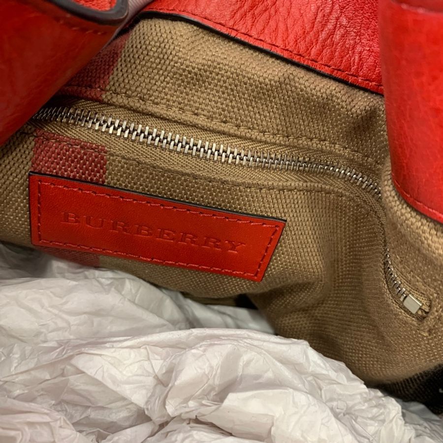 BURBERRY 紅 經典格紋 拼接束口 手提包 肩背包 公事包 斜背包 側背包-17