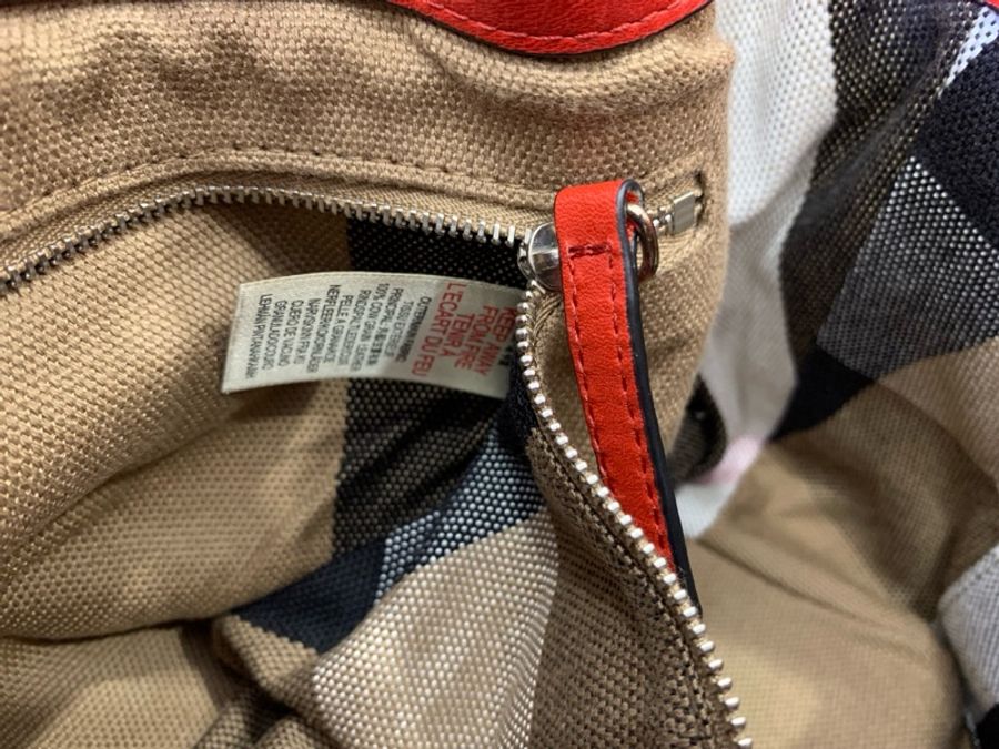 BURBERRY 紅 經典格紋 拼接束口 手提包 肩背包 公事包 斜背包 側背包-18