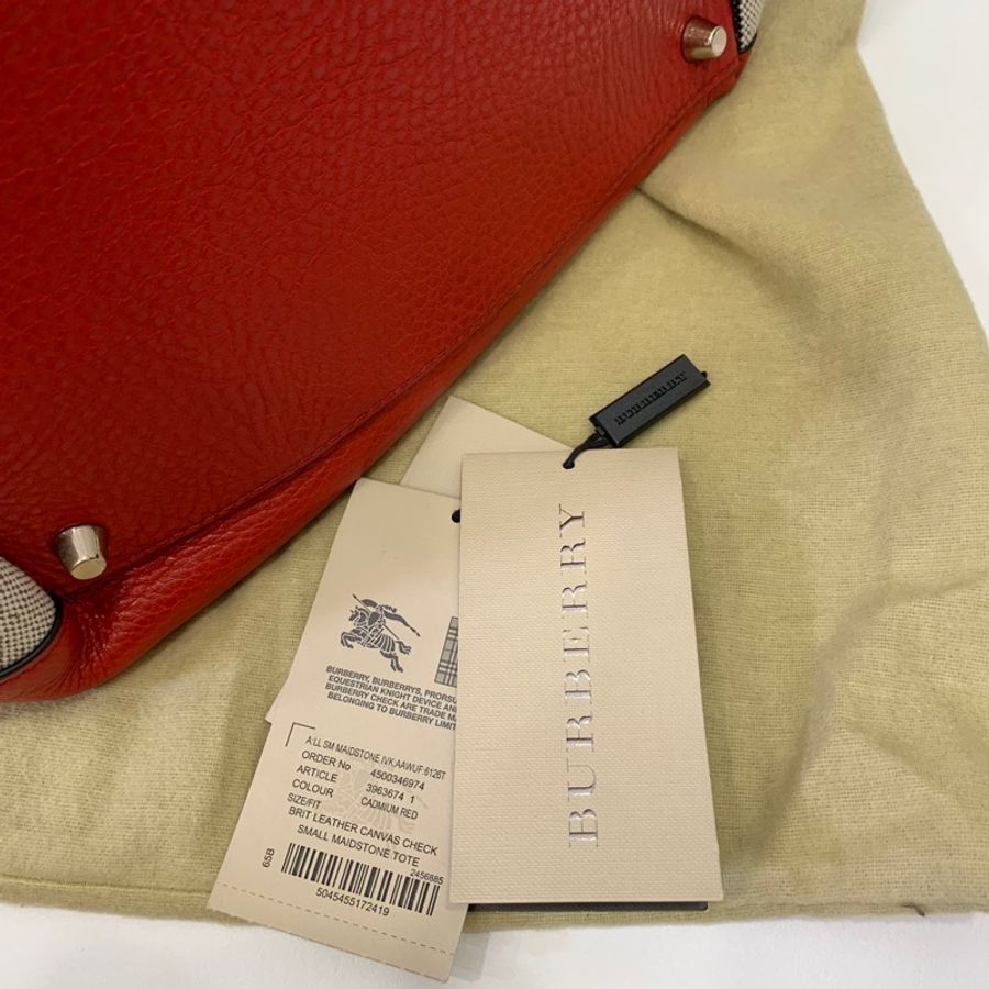 BURBERRY 紅 經典格紋 拼接束口 手提包 肩背包 公事包 斜背包 側背包-25