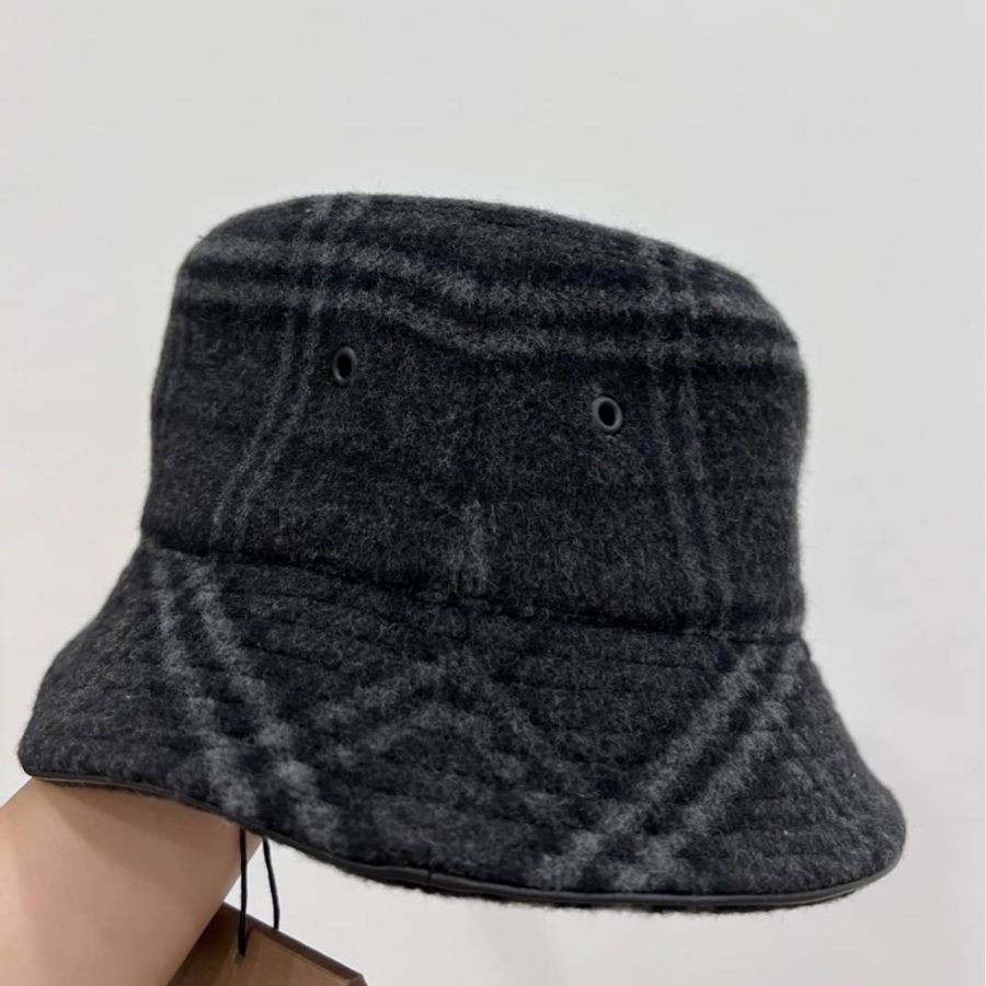 真品burberry 全新100%羊毛 滾邊真皮 56 漁夫帽 帽子 羊毛帽 休閒帽 遮陽帽-4
