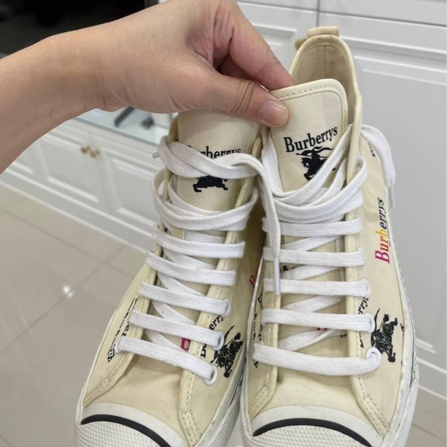 burberry 彩虹 米白 中筒 低筒 36號 休閒鞋 帆布鞋 球鞋-2