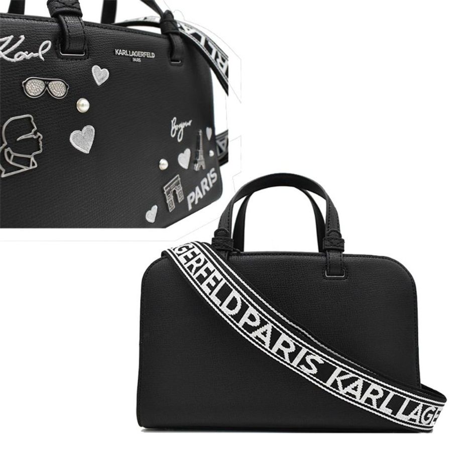 【門市全新現貨】KARL LAGERFELD 卡爾老佛爺刺繡鐵塔人像手提包波士頓包 相機包-1