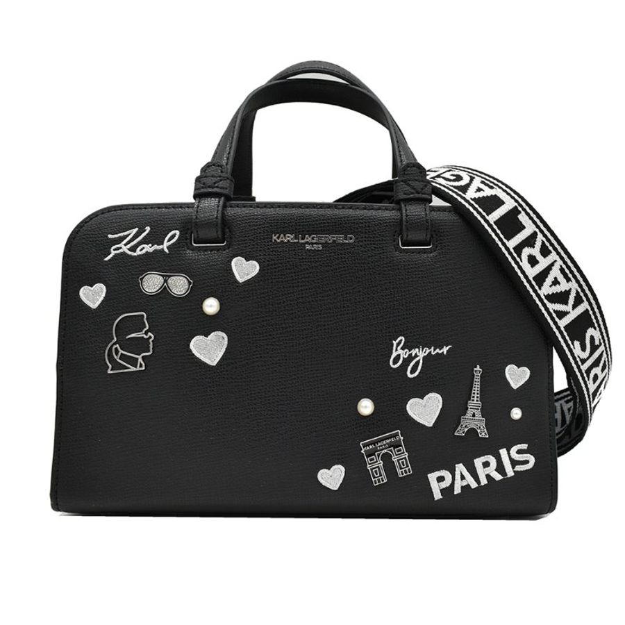 【門市全新現貨】KARL LAGERFELD 卡爾老佛爺刺繡鐵塔人像手提包波士頓包 相機包-4