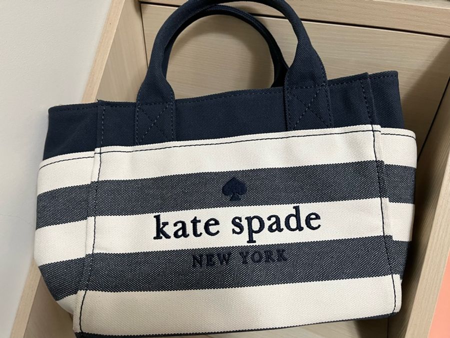 Kate Spade 藍白條紋/海軍藍帆布托特包-0