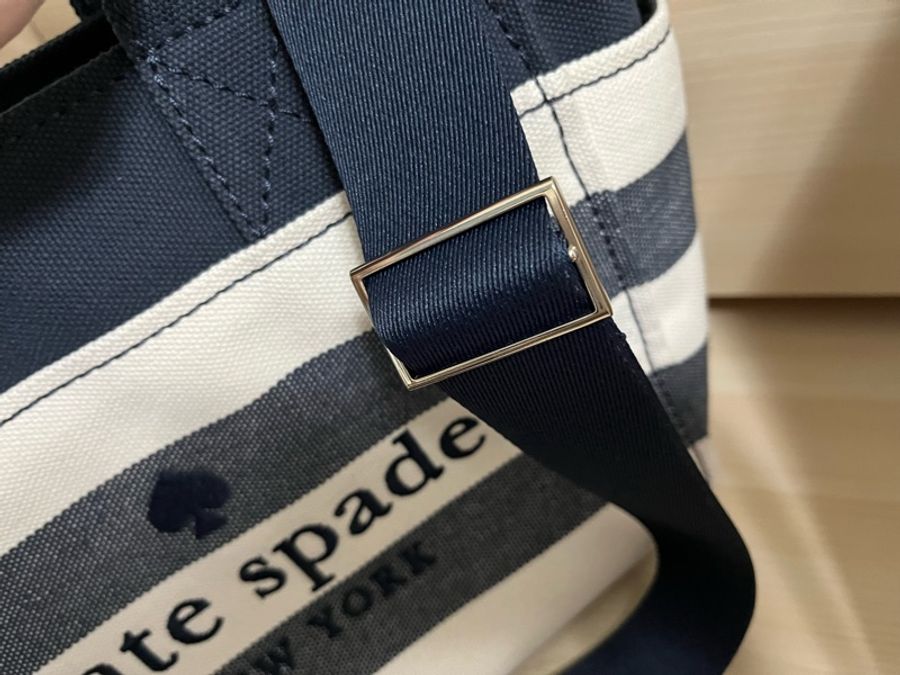 Kate Spade 藍白條紋/海軍藍帆布托特包-3