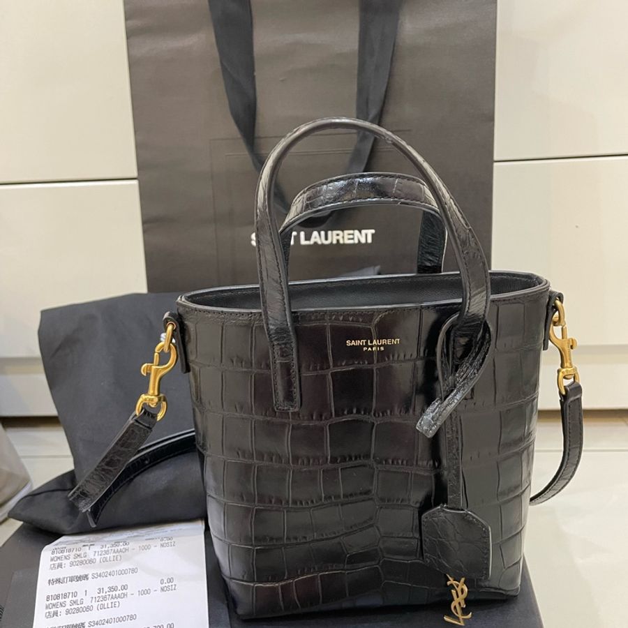 SAINT LAURENT PARIS（YSL)鱷魚皮壓紋皮革迷你購物袋-5