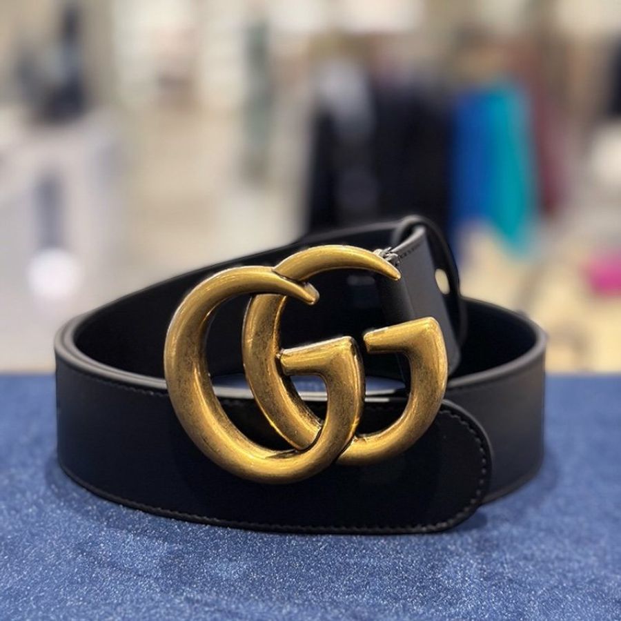 🎁特價🎁Gucci 女款 寬4公分雙G搭扣皮革皮帶 黑色 70/75/80/85/90 公分(購買請訊息告知需要尺寸)-1