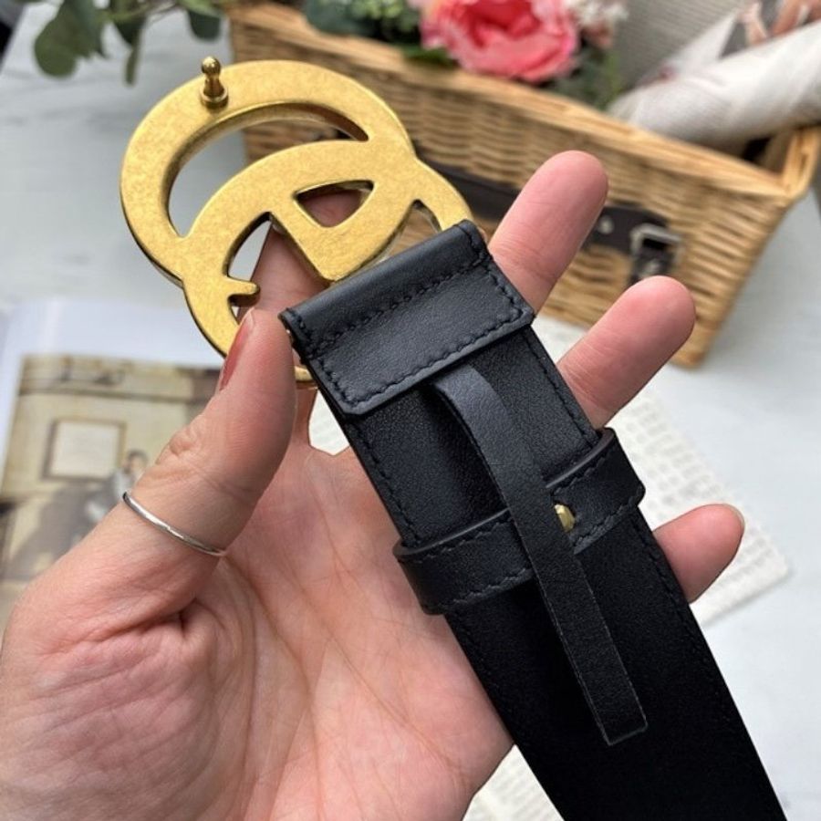 🎁特價🎁Gucci 女款 寬4公分雙G搭扣皮革皮帶 黑色 70/75/80/85/90 公分(購買請訊息告知需要尺寸)-2