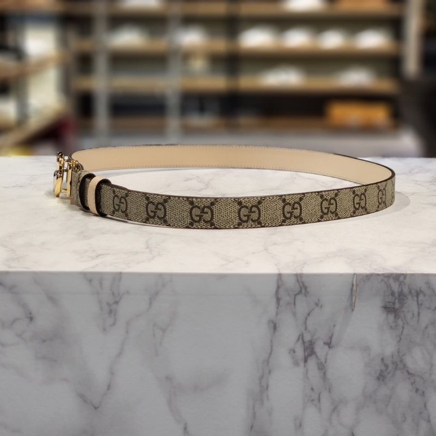 "限時降價活動"-Gucci 女款 795802 GG Marmont 雙面窄版2公分腰帶 米色/粉紅 70/75/80/85公分-5