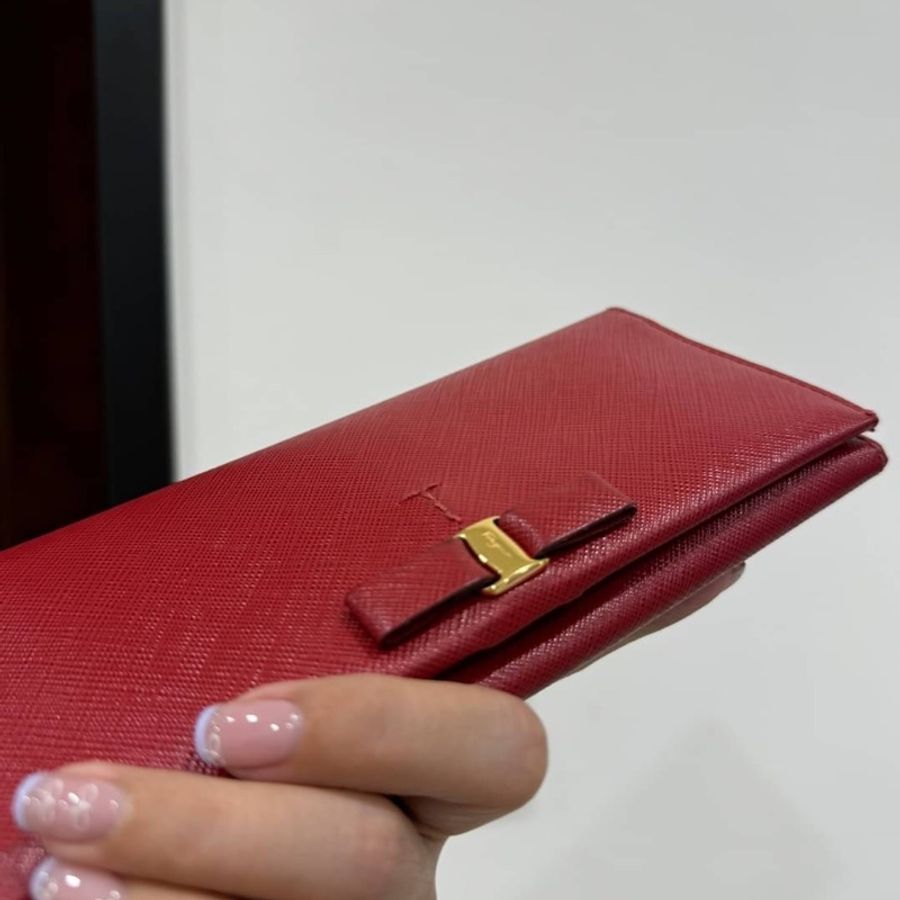 salvatore ferragamo 菲拉格慕 經典 蝴蝶結 紅色 防刮 皮夾 皮包 長夾 錢包-11
