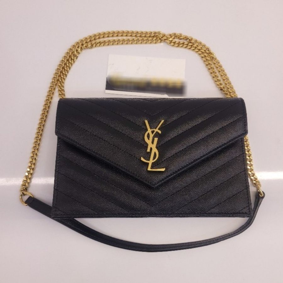 YSL Saint Laurent 魚子醬小牛皮WOC肩背/斜背包(黑金)-0