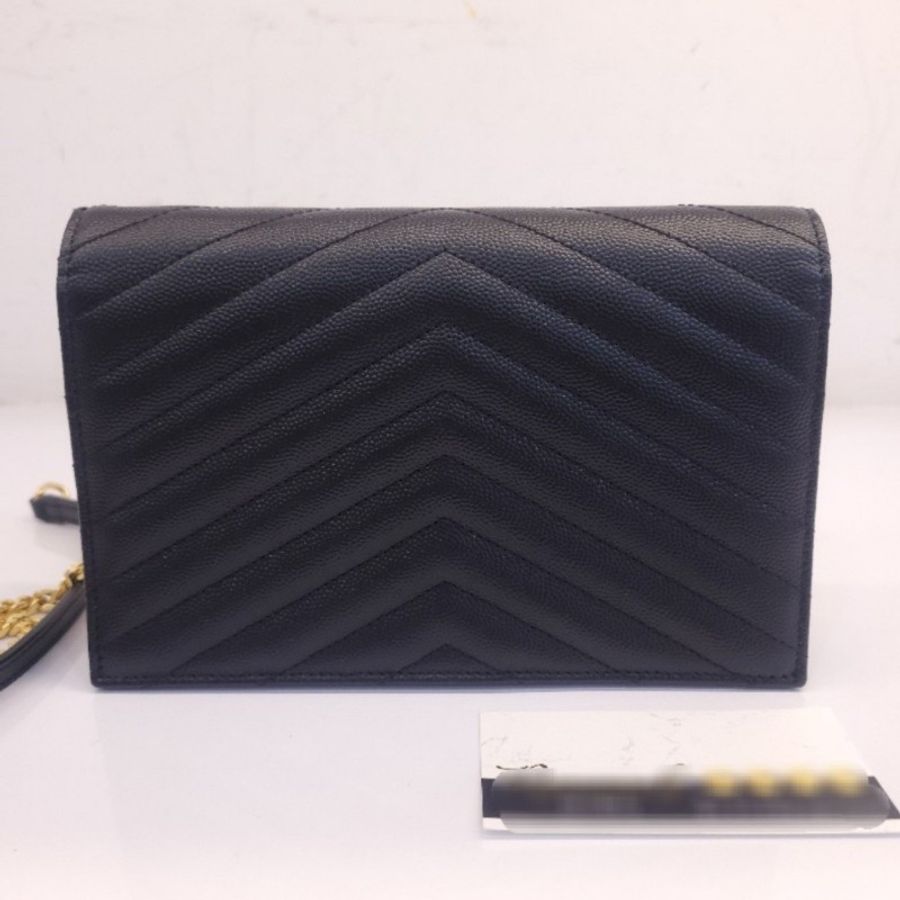 YSL Saint Laurent 魚子醬小牛皮WOC肩背/斜背包(黑金)-5