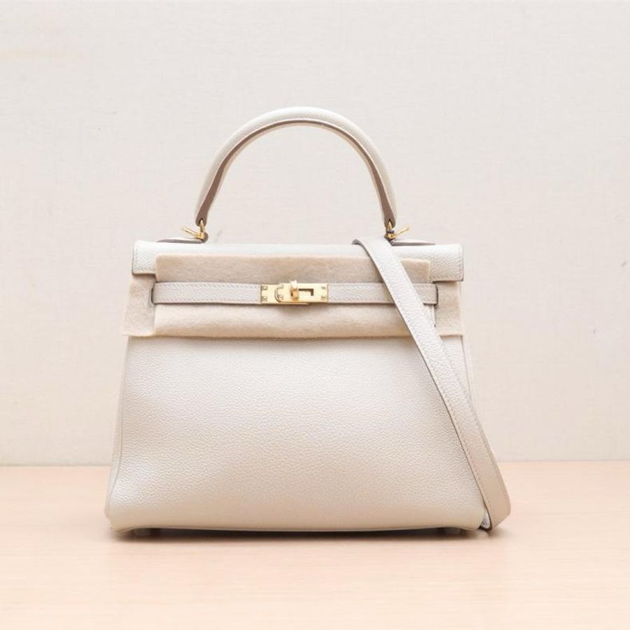 HERMES(愛馬仕) Kelly 25 10奶昔白 Togo皮 T刻 金扣-0