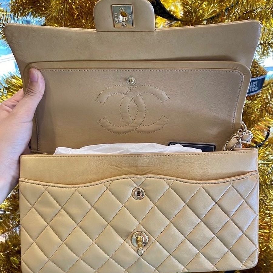 Chanel 經典老香 CF2.55奶茶色金釦 鏈包-1