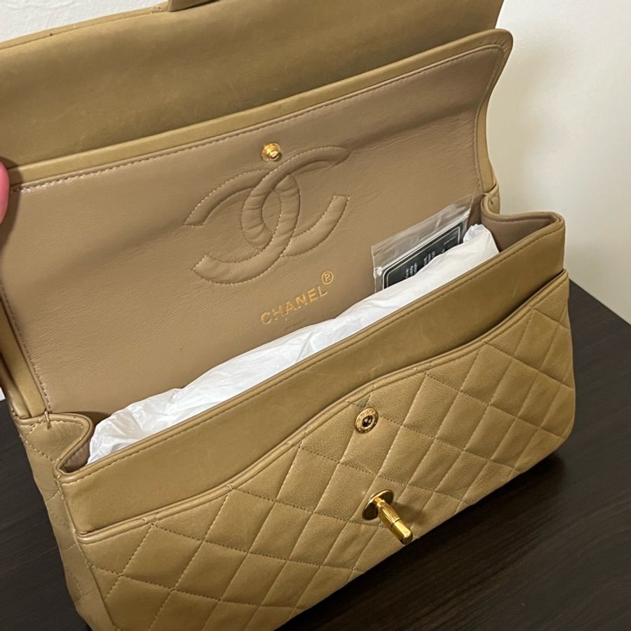 Chanel 經典老香 CF2.55奶茶色金釦 鏈包-17