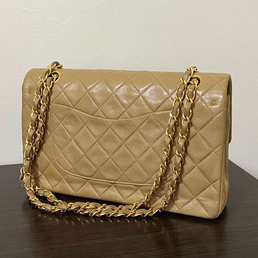Chanel 經典老香 CF2.55奶茶色金釦 鏈包-19