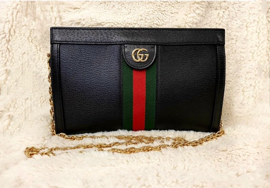 正品 GUCCI 古馳經典Ophidia系列GG LOGO織帶皮革磁釦手 拿/斜背包-0