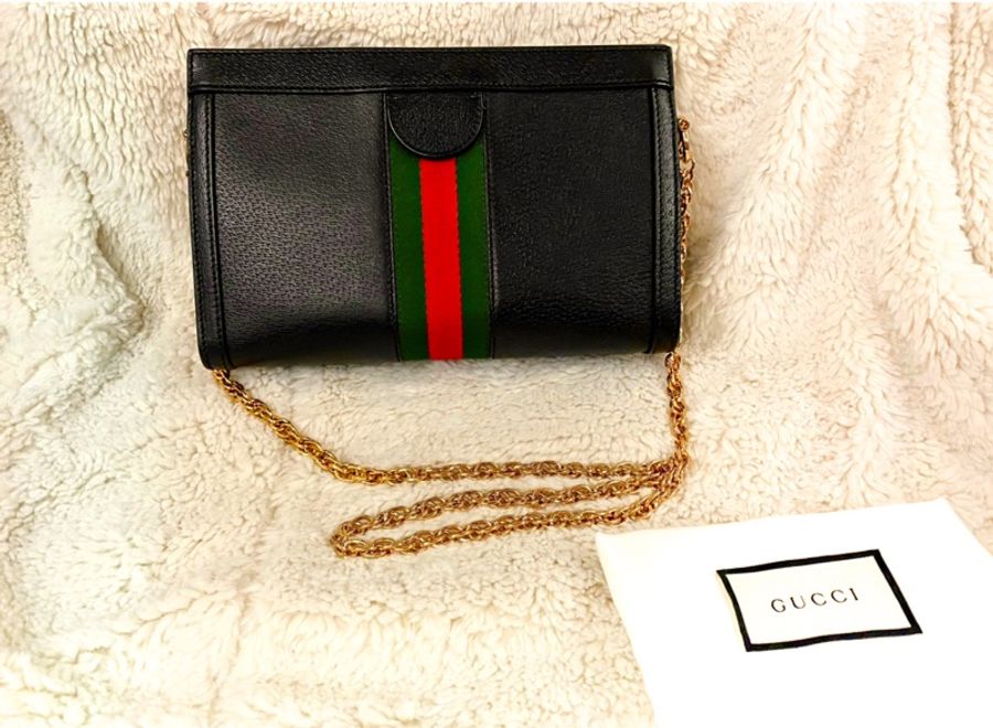 正品 GUCCI 古馳經典Ophidia系列GG LOGO織帶皮革磁釦手 拿/斜背包-2