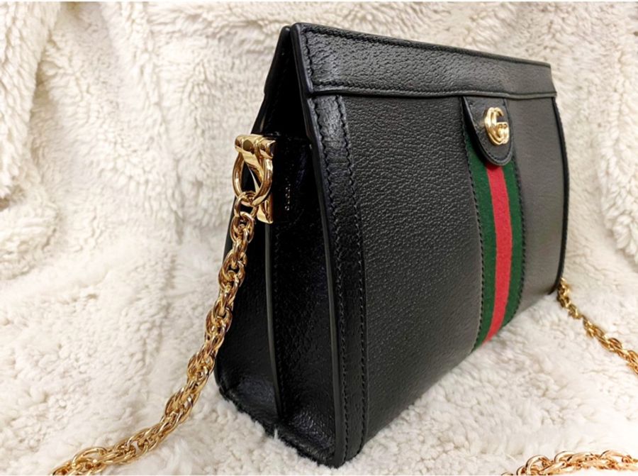 正品 GUCCI 古馳經典Ophidia系列GG LOGO織帶皮革磁釦手 拿/斜背包-3