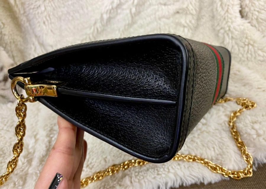 正品 GUCCI 古馳經典Ophidia系列GG LOGO織帶皮革磁釦手 拿/斜背包-6